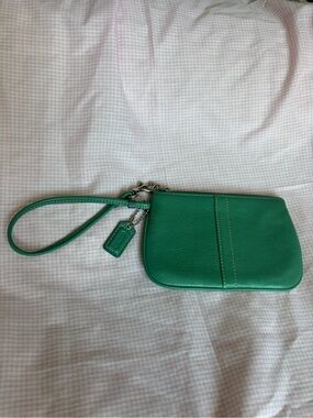 Coach Green Leather Wristlet Pouch